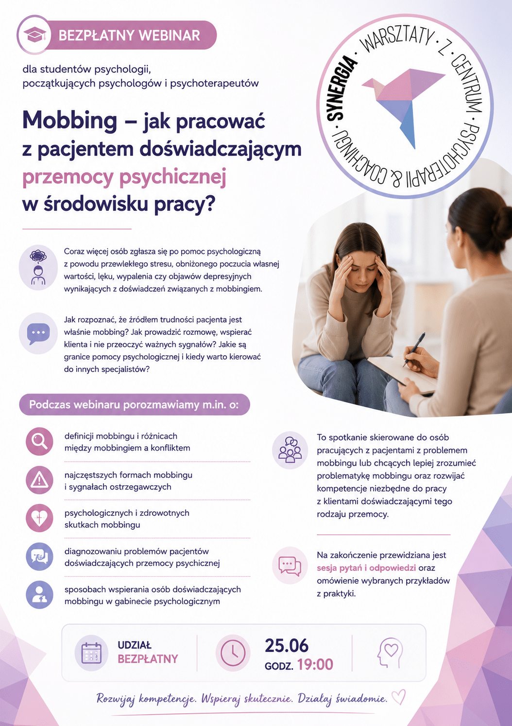 DARMOWY Webinar „Mobbing – jak pracować z pacjentem doświadczającym przemocy psychicznej w środowisku pracy?"